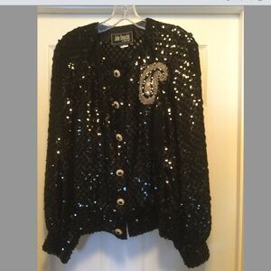 Vintage Julie Duroche Sequined Black Sweater Jacket for After Five Size 12